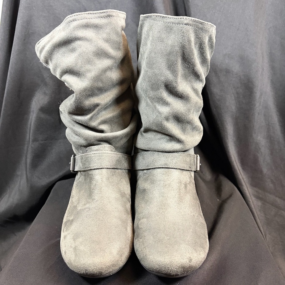 Report Gray Faux Suede Slouchy Mid-Calf Boots Buckle Detail size 8 Elijah - Picture 2 of 5